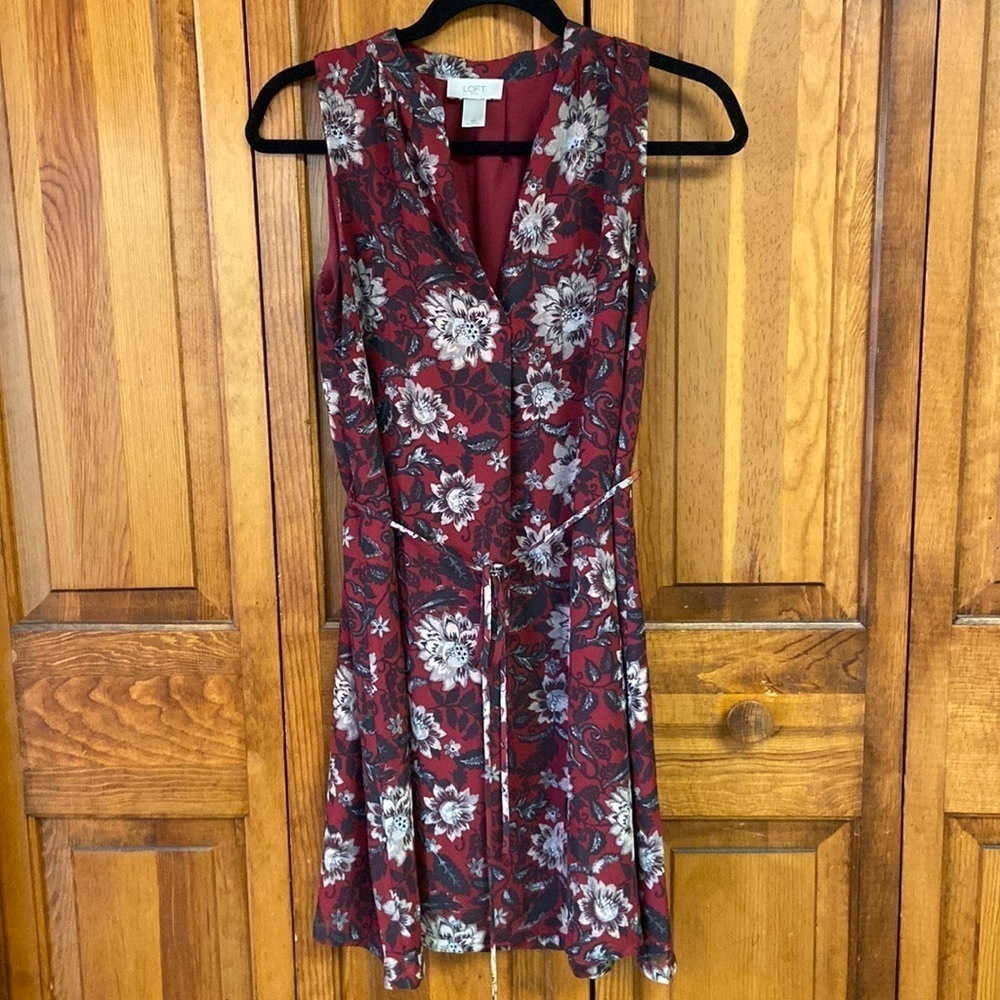 Loft Paisley Print Sleeveless V-Neck Dress, A-line w/spaghetti Tie @ Waist Sz XS